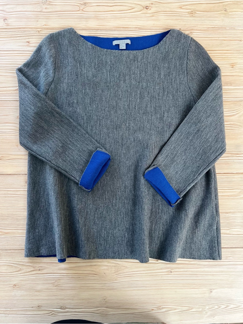 COS Gray Wool Sweater Cobalt Blue Contrast Size Small